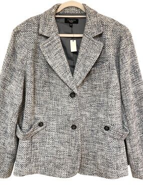 🆕 Talbots Womens Blue-Gray Tweed Blazer Size 3X (22W) Cotton Blend Career Jacket